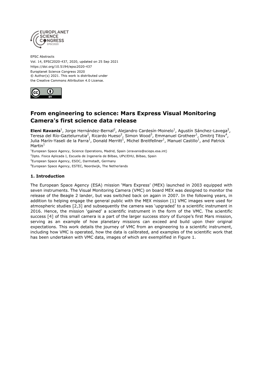 Mars Express Visual Monitoring Camera's First Science Data Release