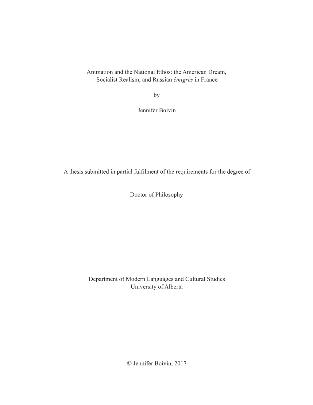 Animation and the National Ethos: the American Dream, Socialist Realism, and Russian Émigrés in France