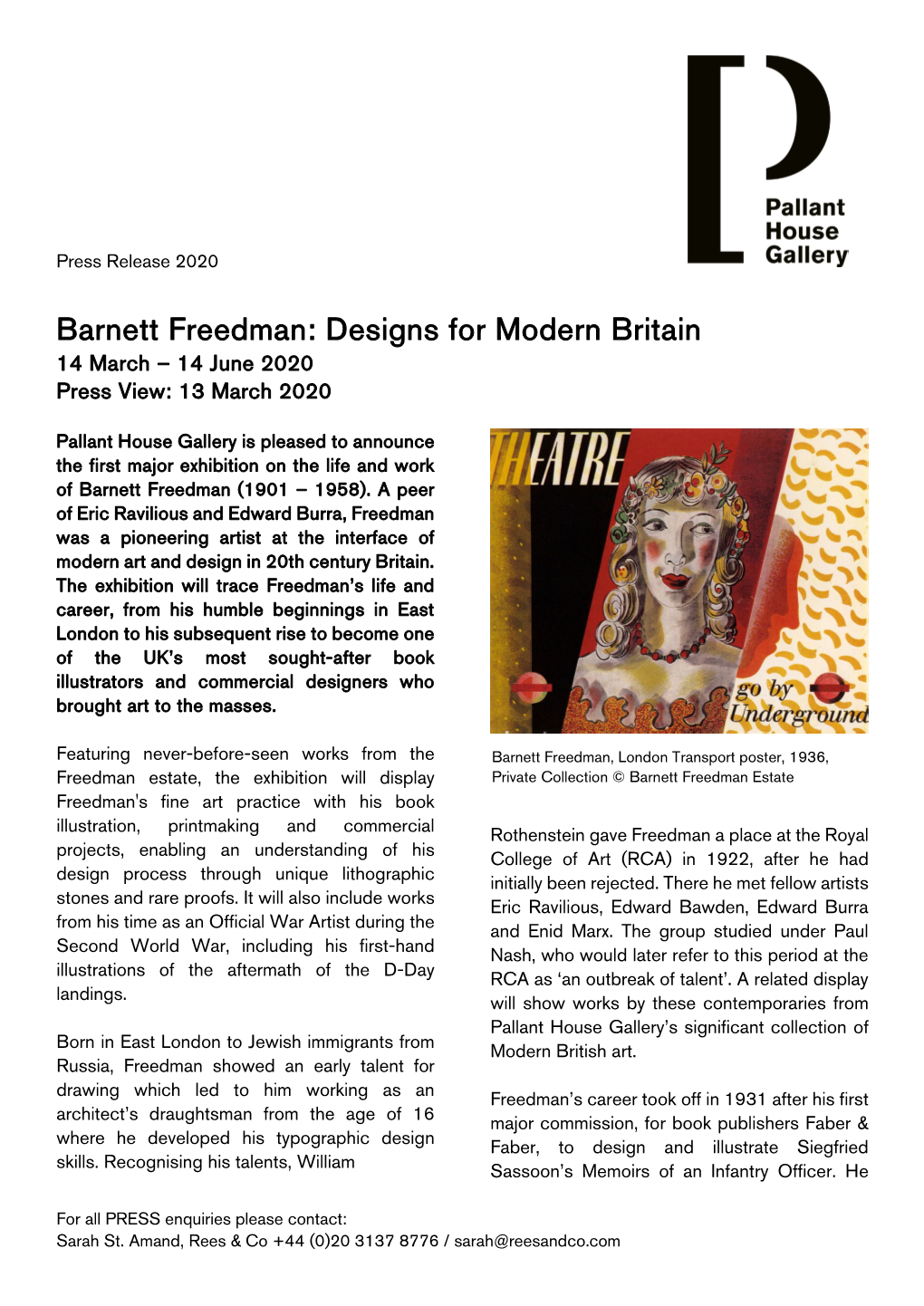 Barnett Freedman: Designs for Modern Britain 14 March – 14 June 2020 Press View: 13 March 2020