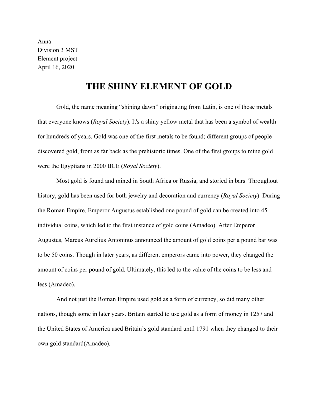 The Shiny Element of Gold