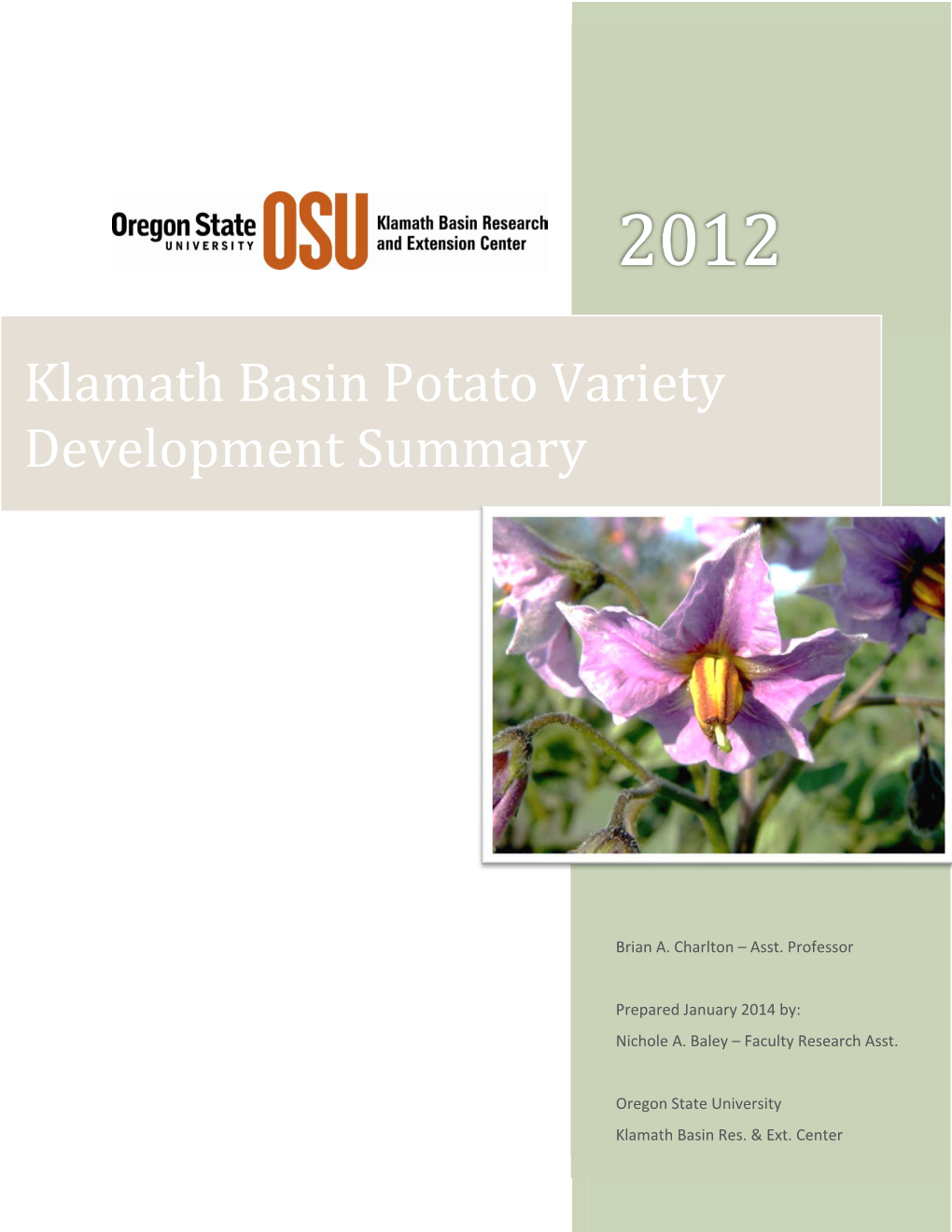 Klamath Basin Potato Variety Development Summary 2012