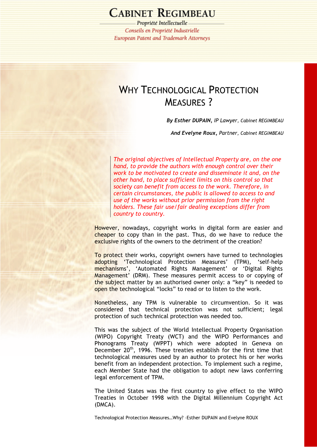 Why Technological Protection Measures ?