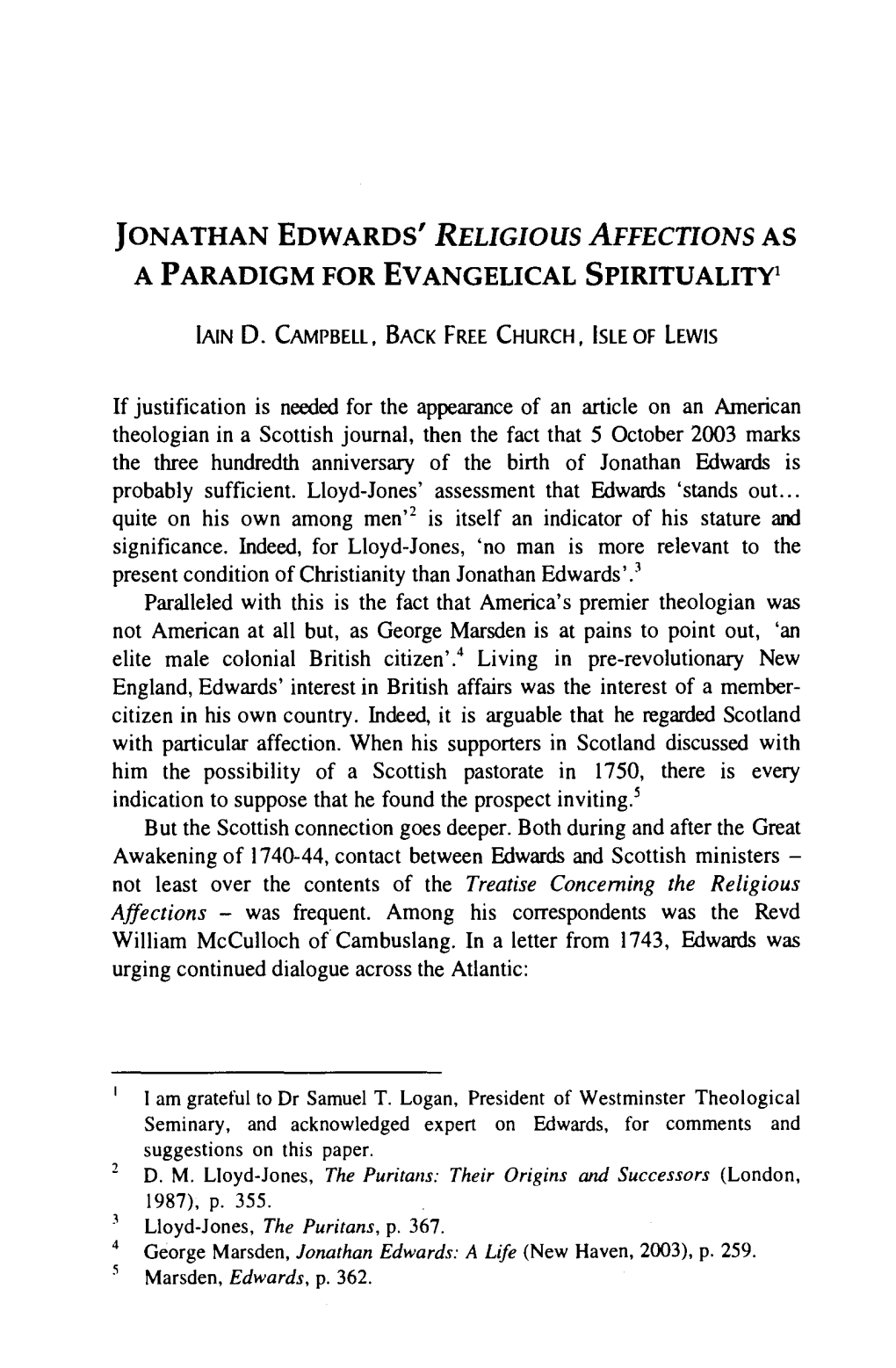 Jonathan Edward's Religious Affections As a Paradigm For