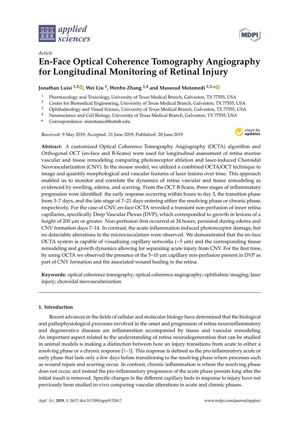 En-Face Optical Coherence Tomography Angiography for Longitudinal Monitoring of Retinal Injury