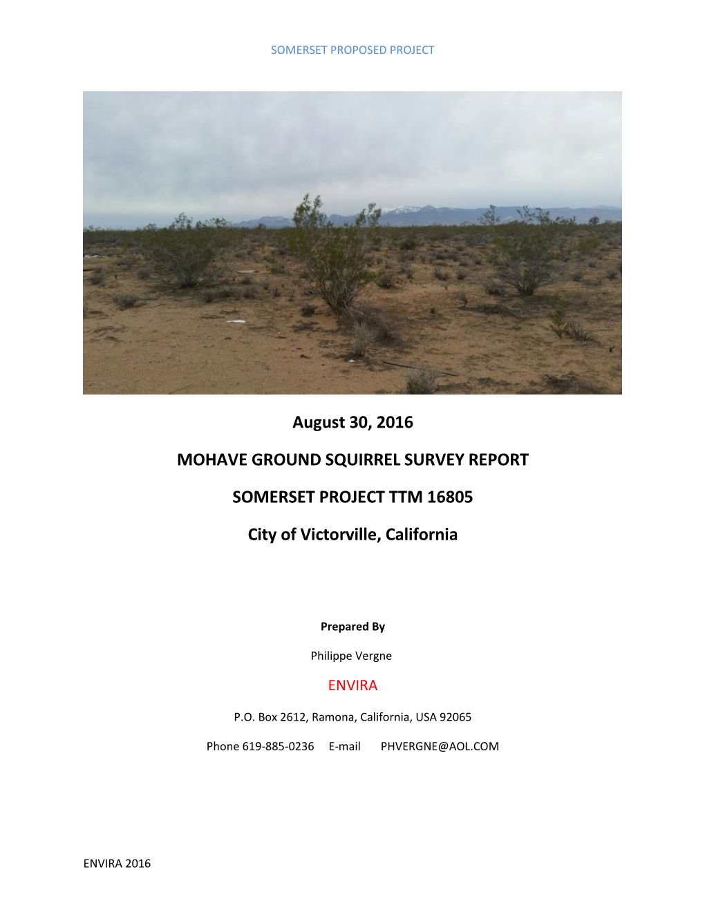 August 30, 2016 MOHAVE GROUND SQUIRREL SURVEY REPORT