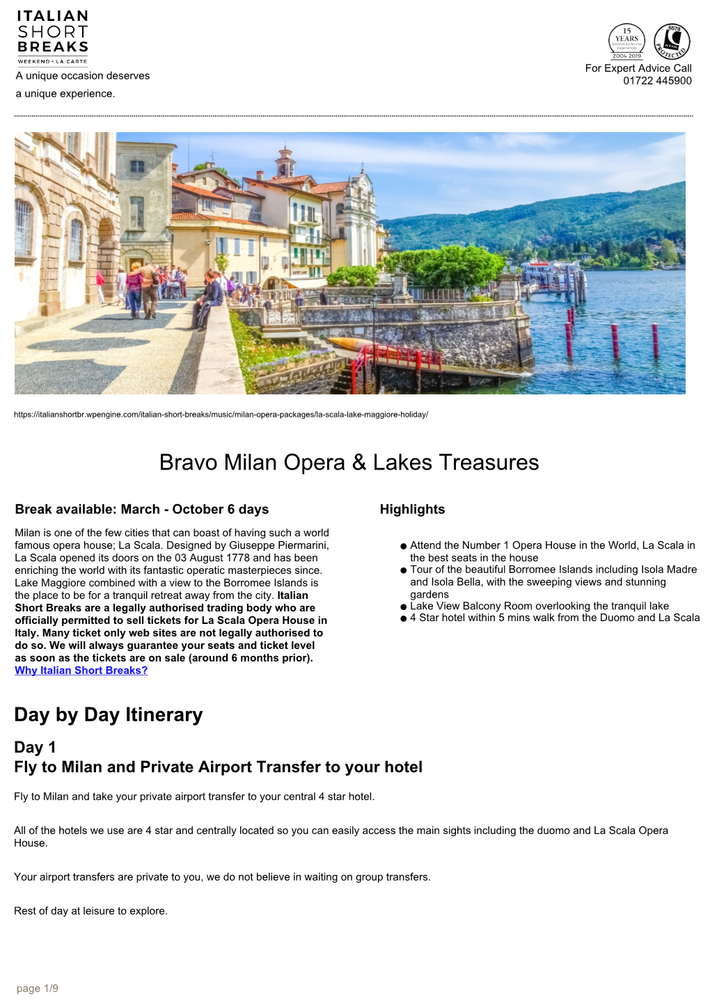 Bravo Milan Opera & Lakes Treasures