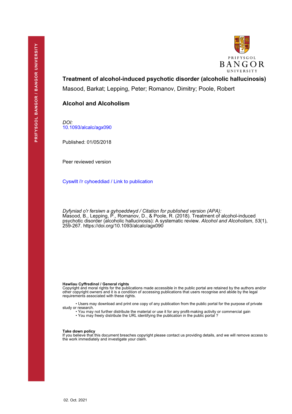 Treatment of Alcoholic Hallucinosis.] Acta Neurol Psychiatr Belg