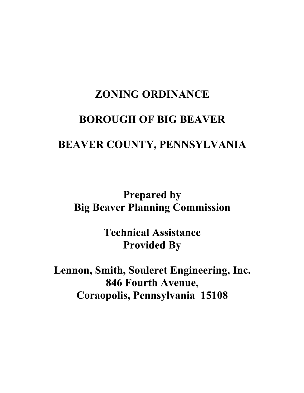 Zoning Ordinance Borough of Big Beaver Beaver County