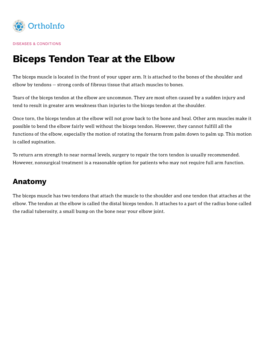 Biceps Tendon Tear at the Elbow