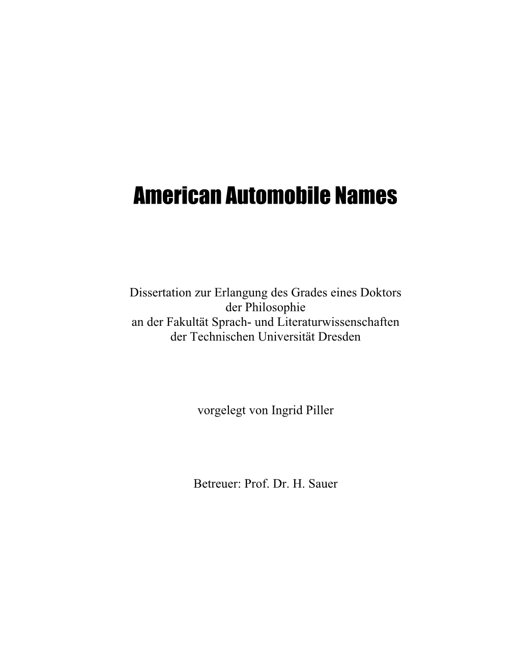 American Automobile Names