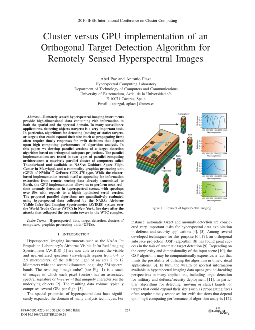 Cluster Versus GPU Implementation of an Orthogonal Target Detection Algorithm for Remotely Sensed Hyperspectral Images