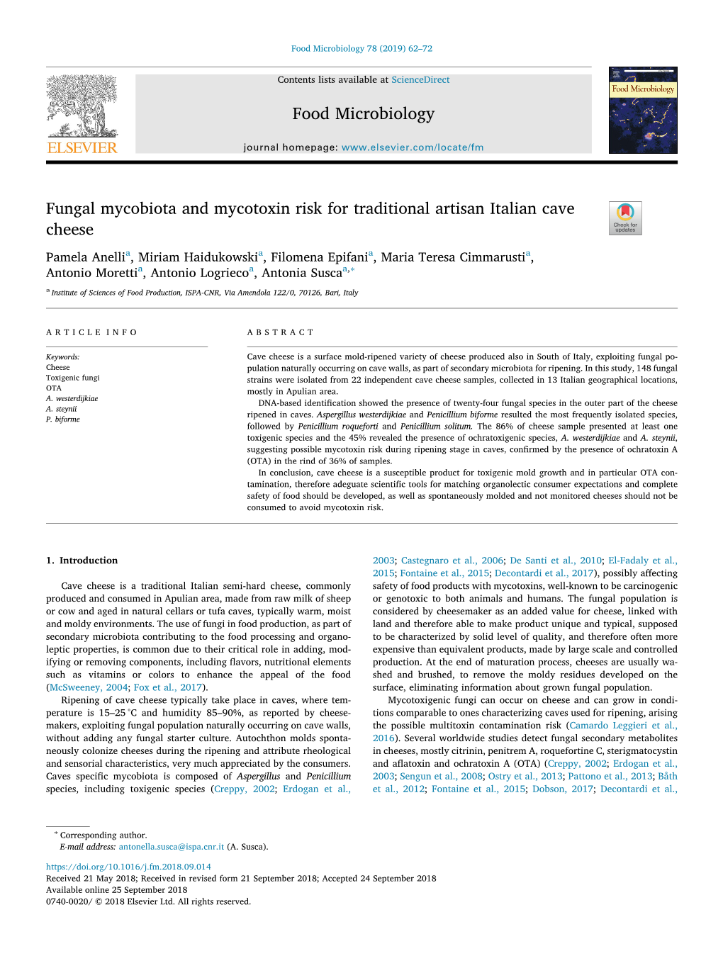 Food Microbiology Fungal Mycobiota and Mycotoxin Risk for Traditional