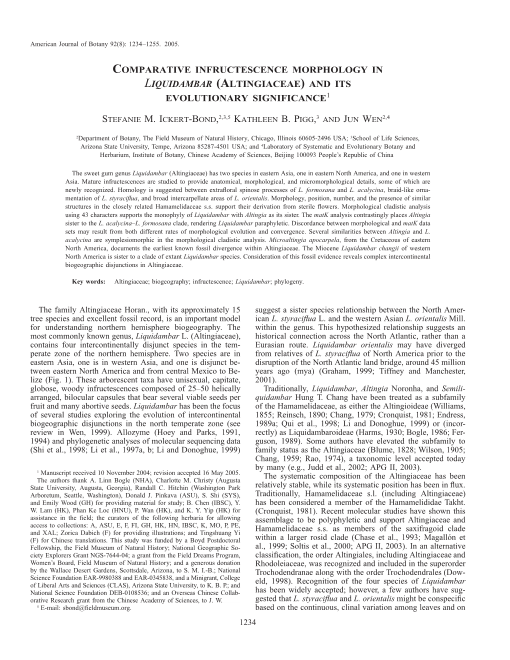 Comparative Infructescence Morphology in Liquidambar (Altingiaceae) and Its Evolutionary Significance1