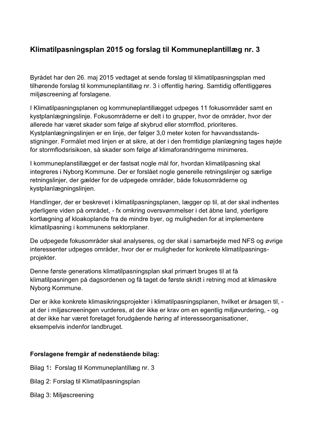 Klimatilpasningsplan 2015 Og Forslag Til Kommuneplantillæg Nr. 3