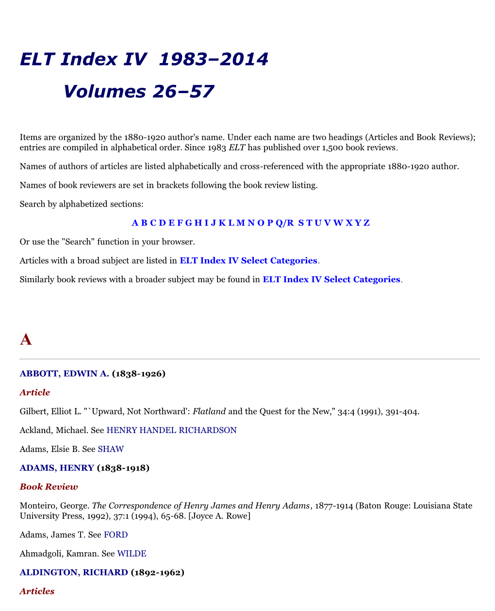 ELT Index IV, 1983-2014