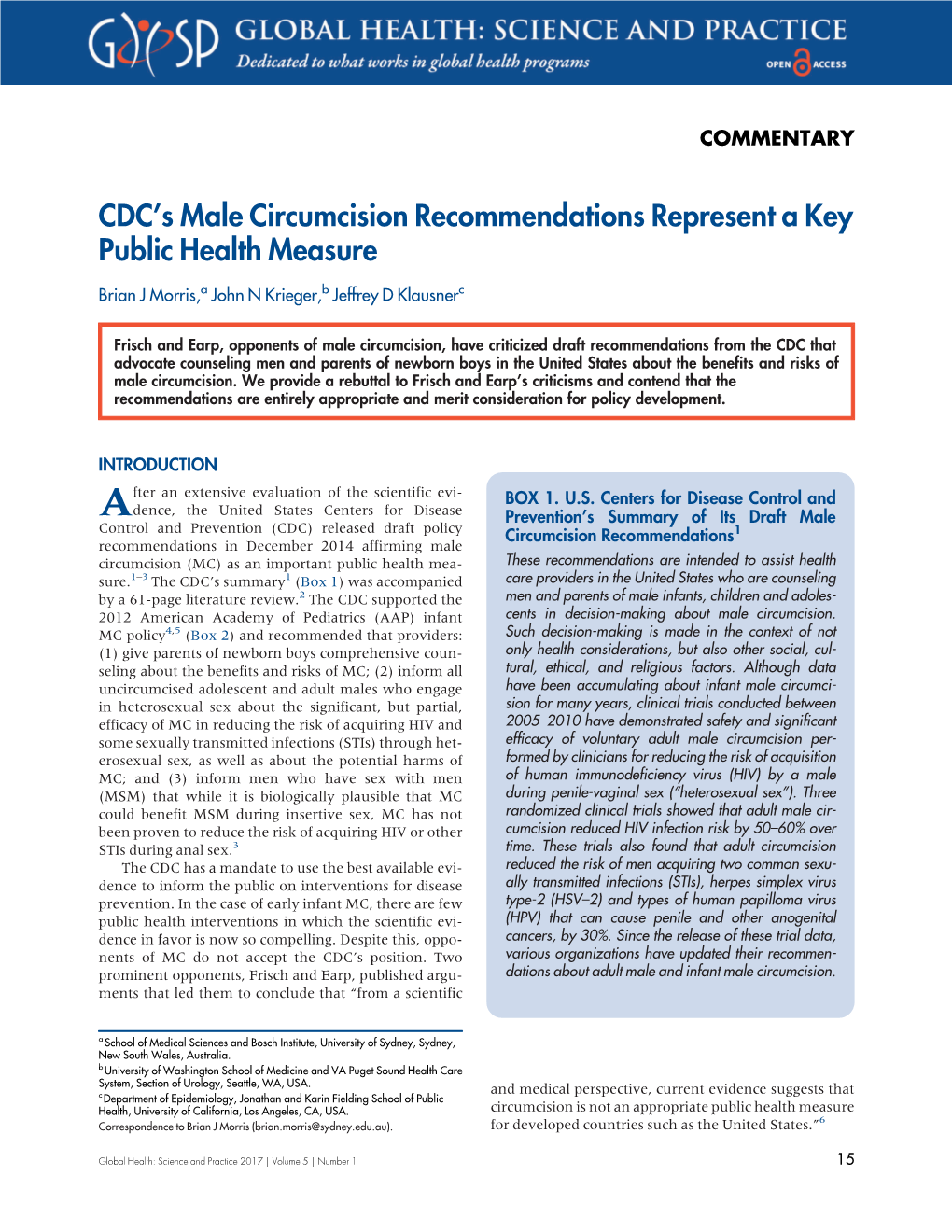CDC's Male Circumcision Recommendations Represent A