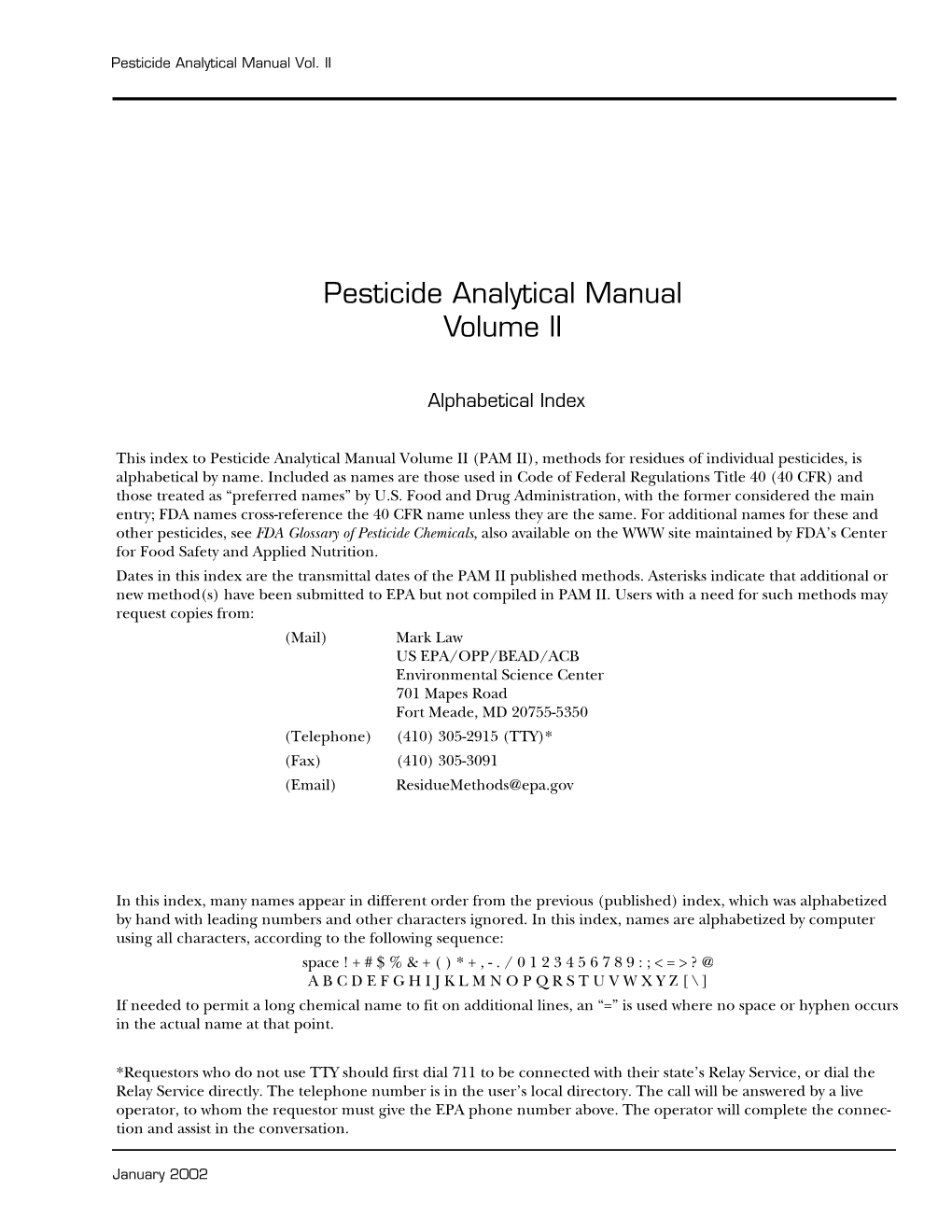 Pesticide Analytical Manual Volume II