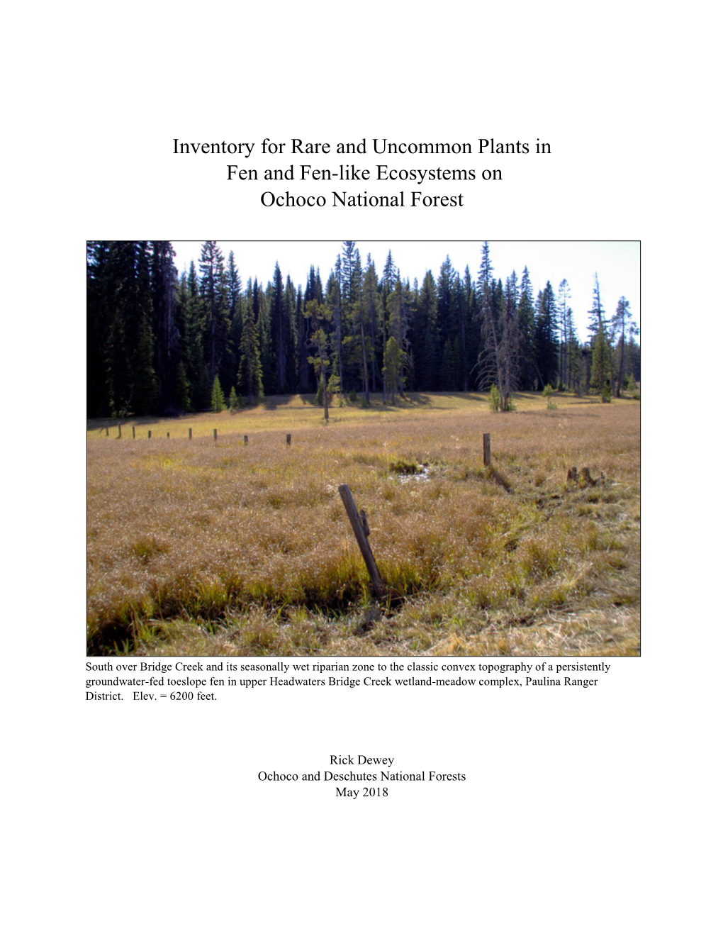 Inventory for Rare and Uncommon Plants in Fen and Fen-Like Ecosystems on Ochoco National Forest
