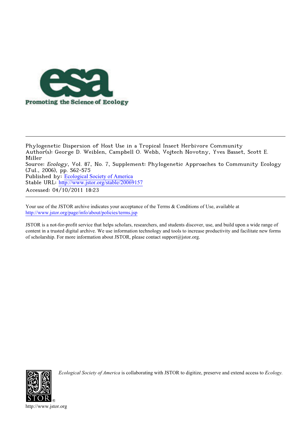 Phylogenetic Dispersion of Host Use in a Tropical Insect Herbivore Community Author(S): George D