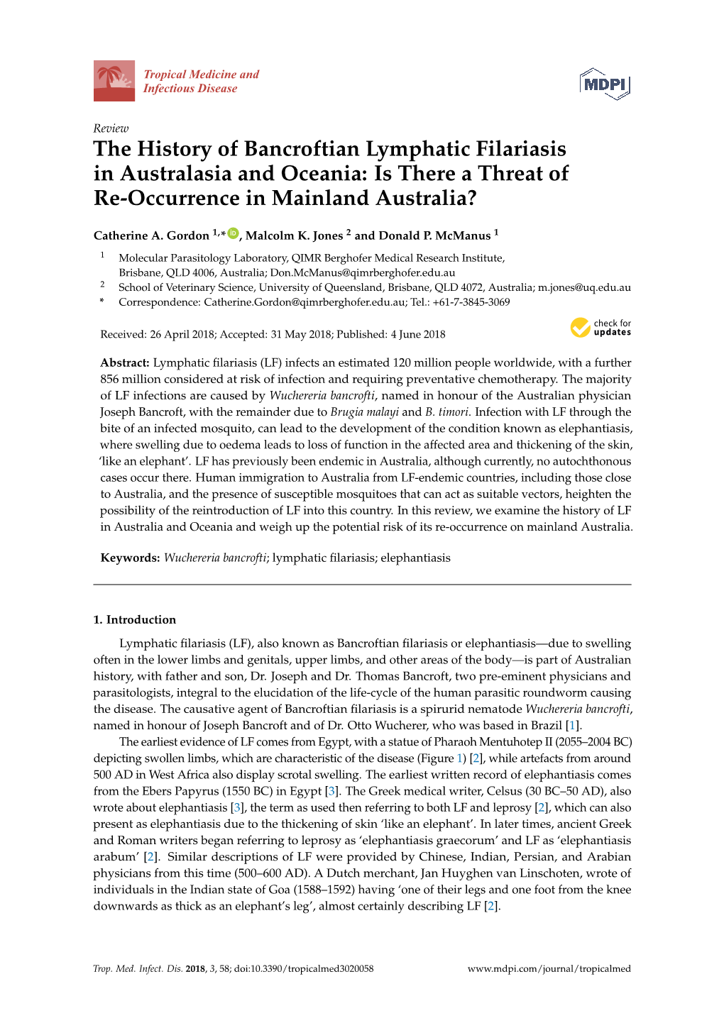 The History of Bancroftian Lymphatic Filariasis in Australasia and Oceania: Is There a Threat of Re-Occurrence in Mainland Australia?