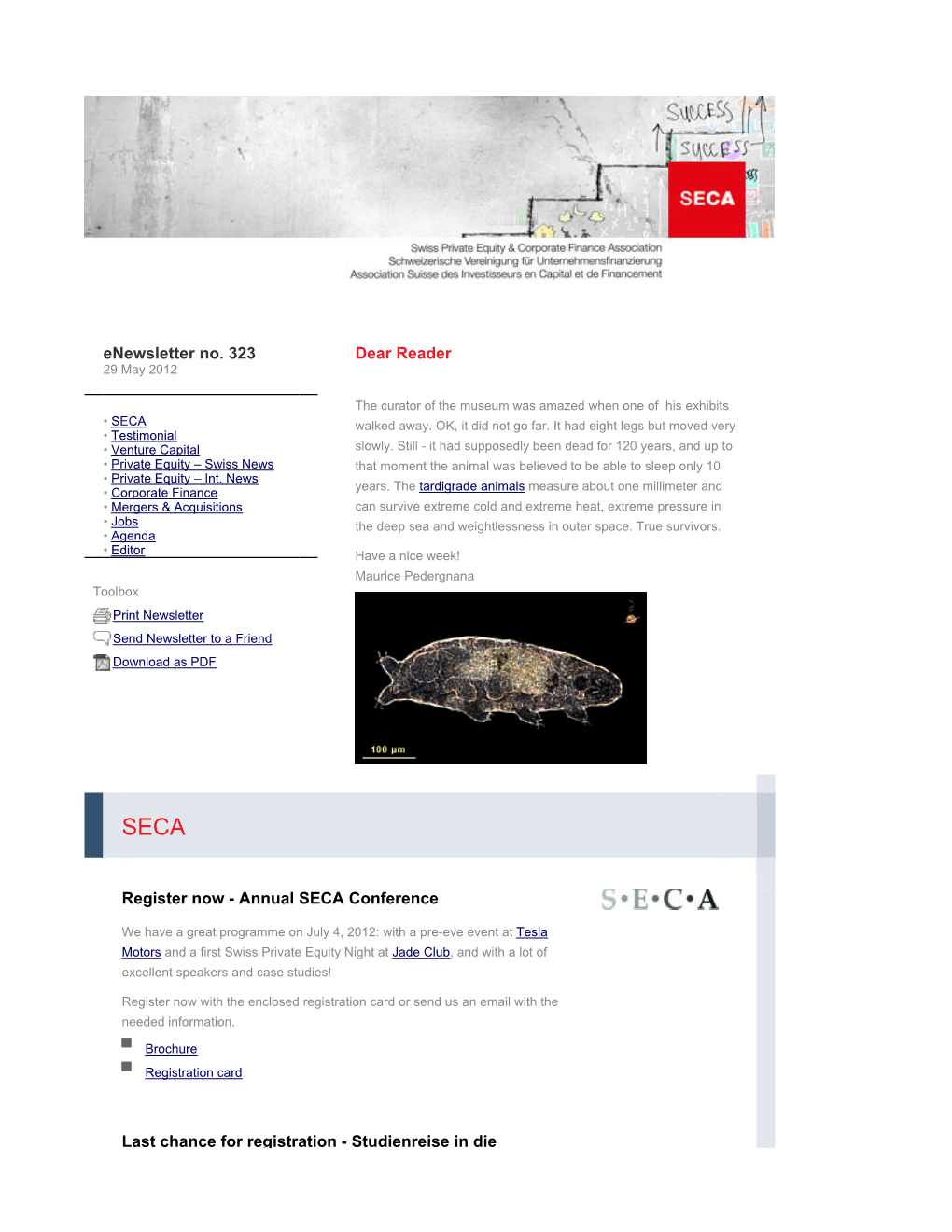 Enewsletter No. 323 | SECA | Swiss Private Equity & Corporate Finance