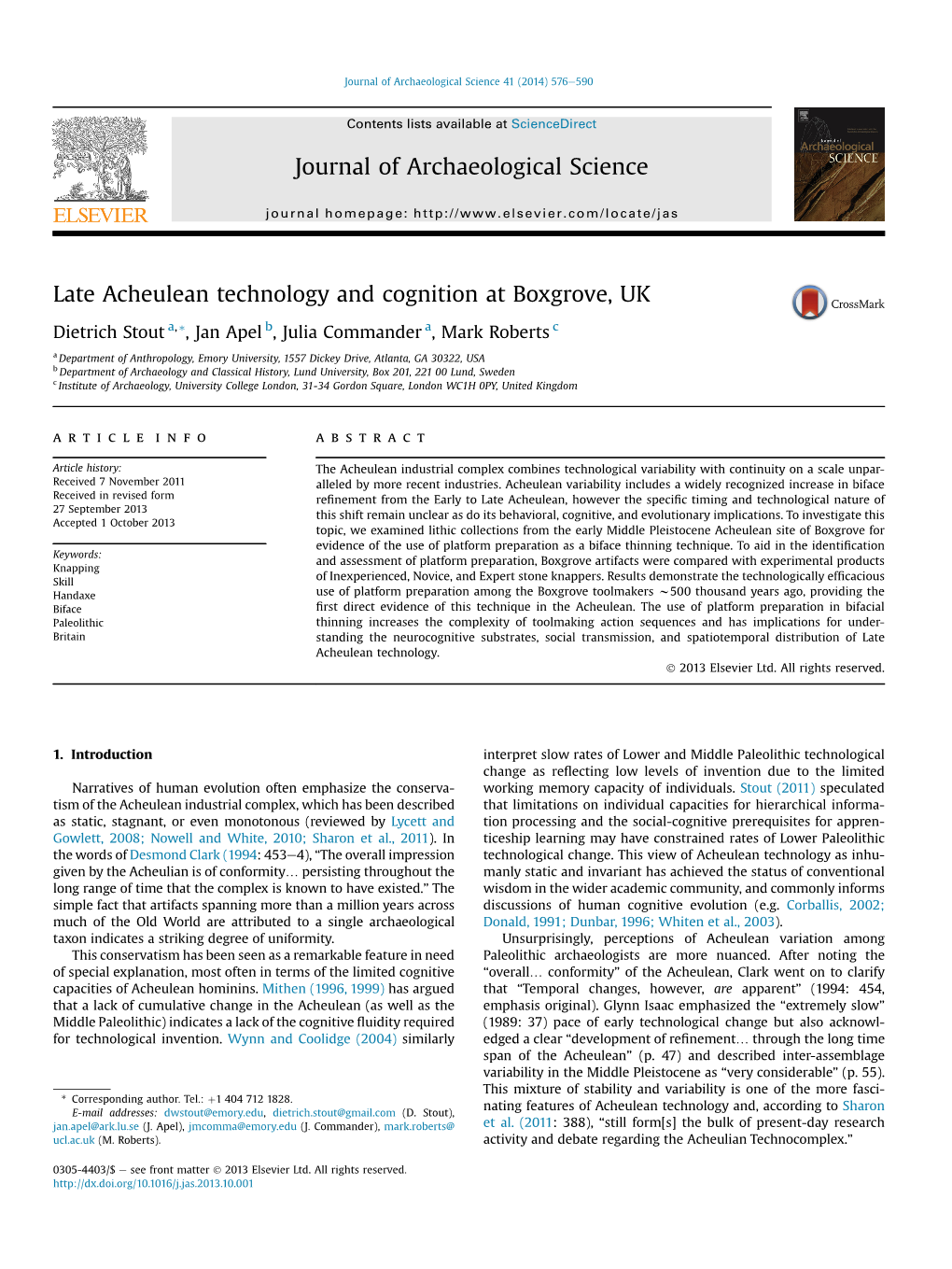 Late Acheulean Technology and Cognition at Boxgrove, UK