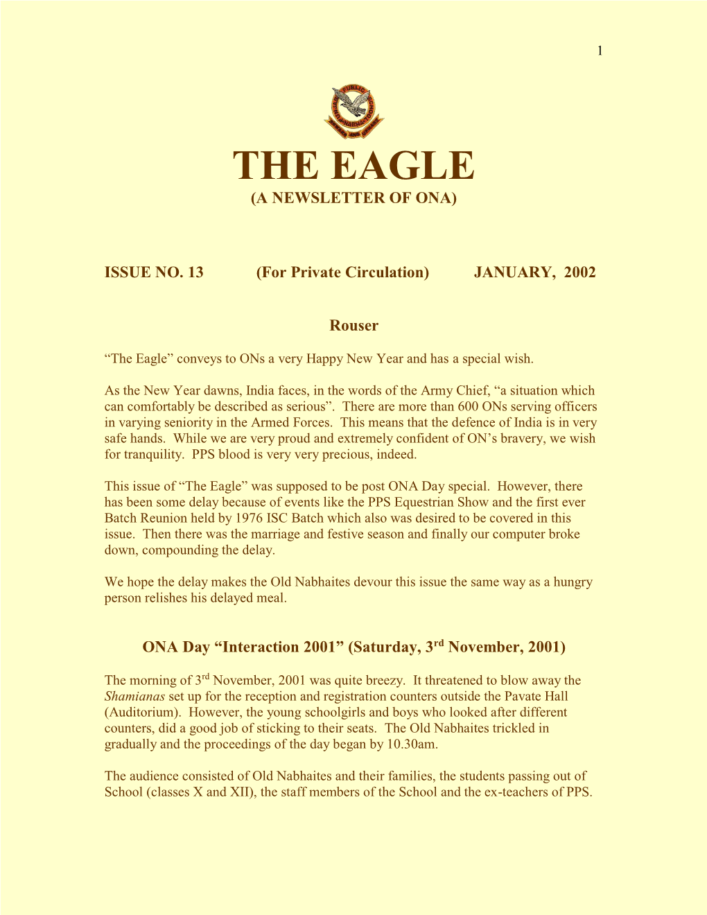 The Eagle (A Newsletter of Ona)