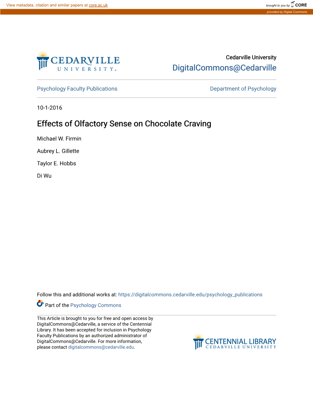 Effects of Olfactory Sense on Chocolate Craving