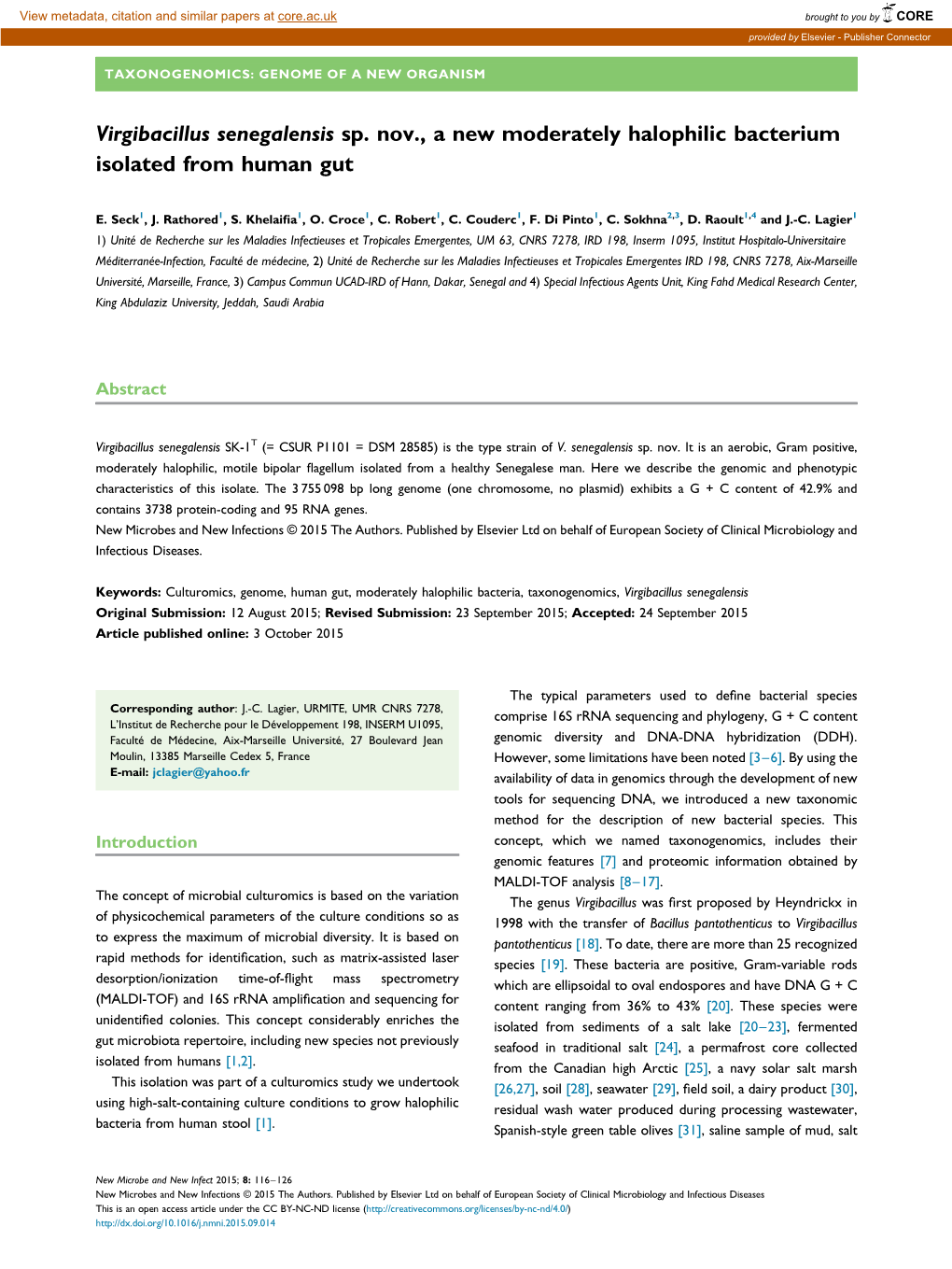 Virgibacillus Senegalensis Sp. Nov., a New Moderately Halophilic Bacterium Isolated from Human Gut