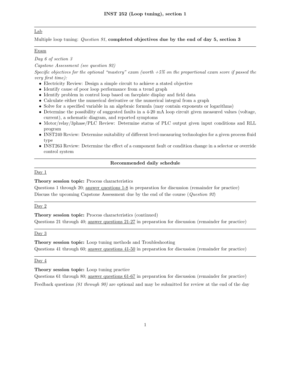 Loop Tuning), Section 1