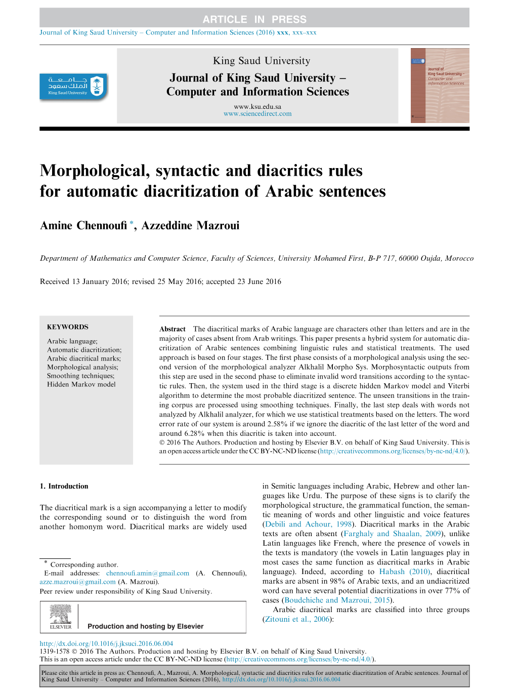 Morphological, Syntactic and Diacritics Rules for Automatic Diacritization of Arabic Sentences