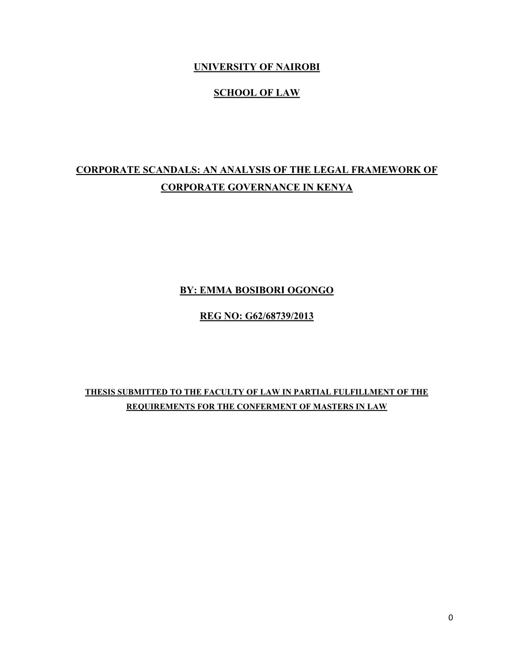 An Analysis of the Legal Framework of Corporate Governance in Kenya