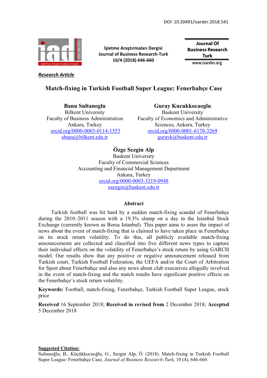 Match-Fixing in Turkish Football Super League: Fenerbahçe Case