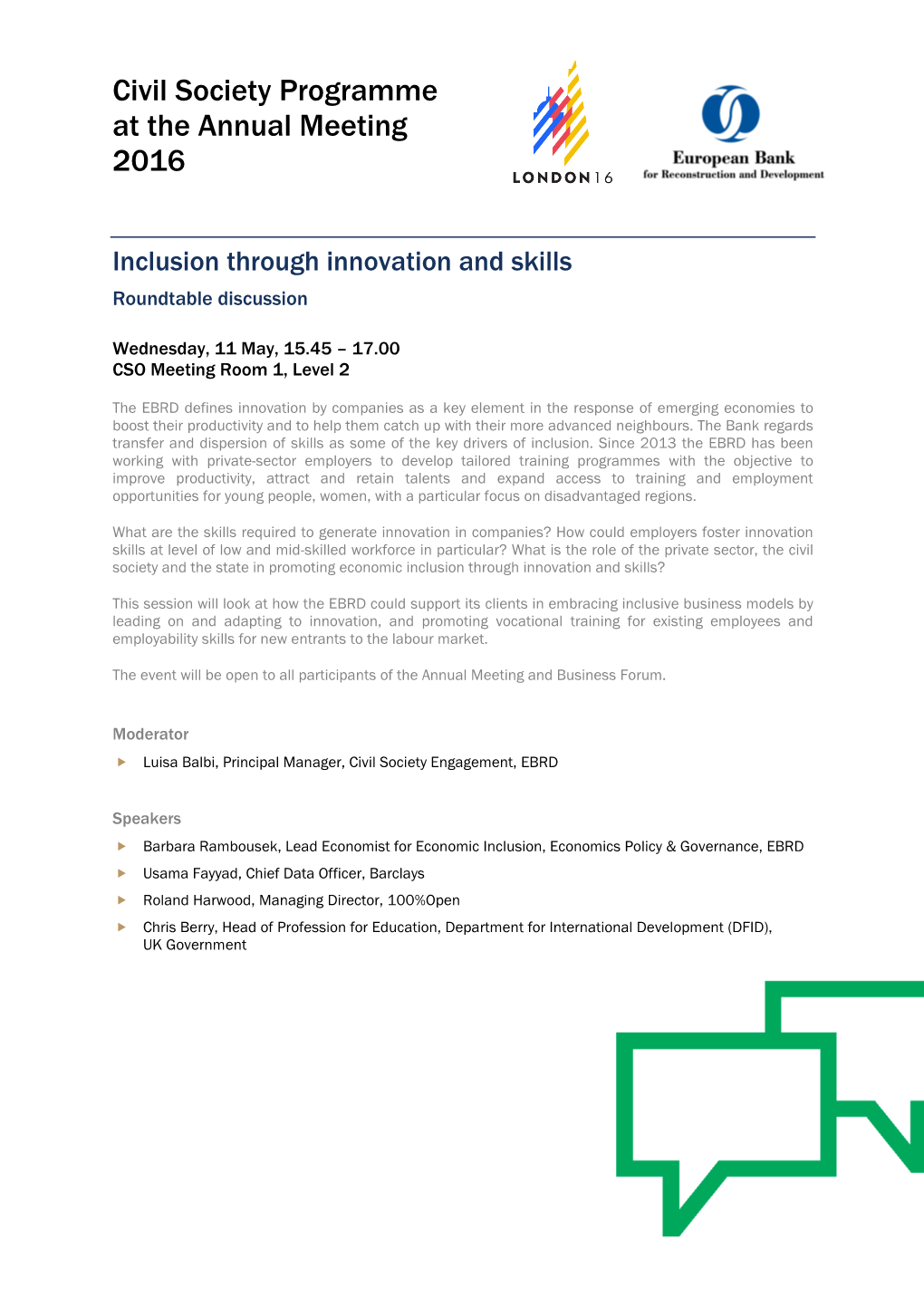 Inclusion Through Innovation and Skills Roundtable Discussion