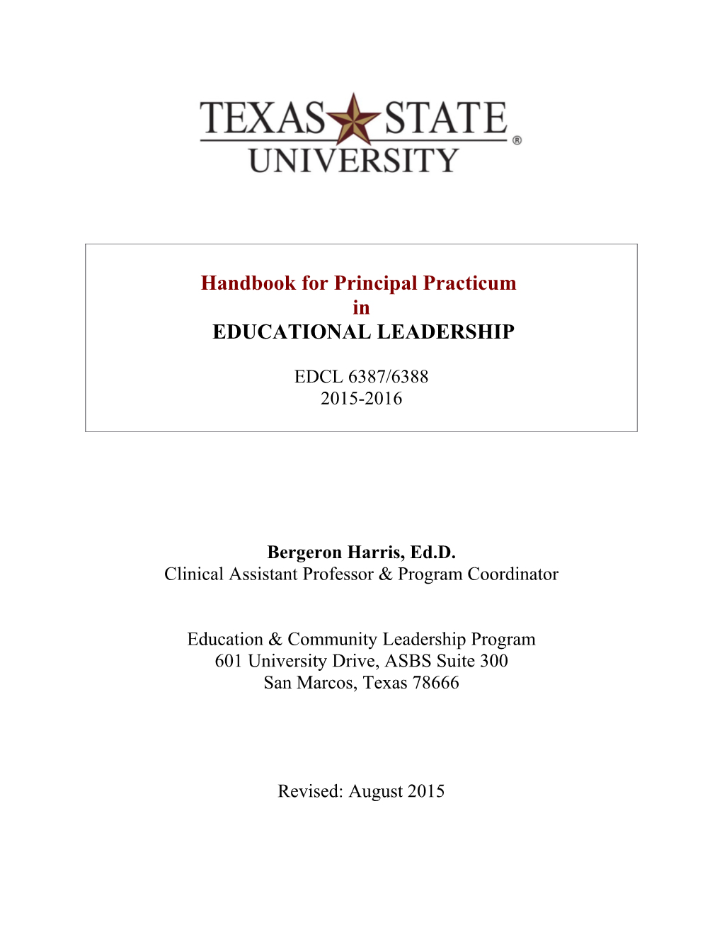 Handbook for Principal Practicum