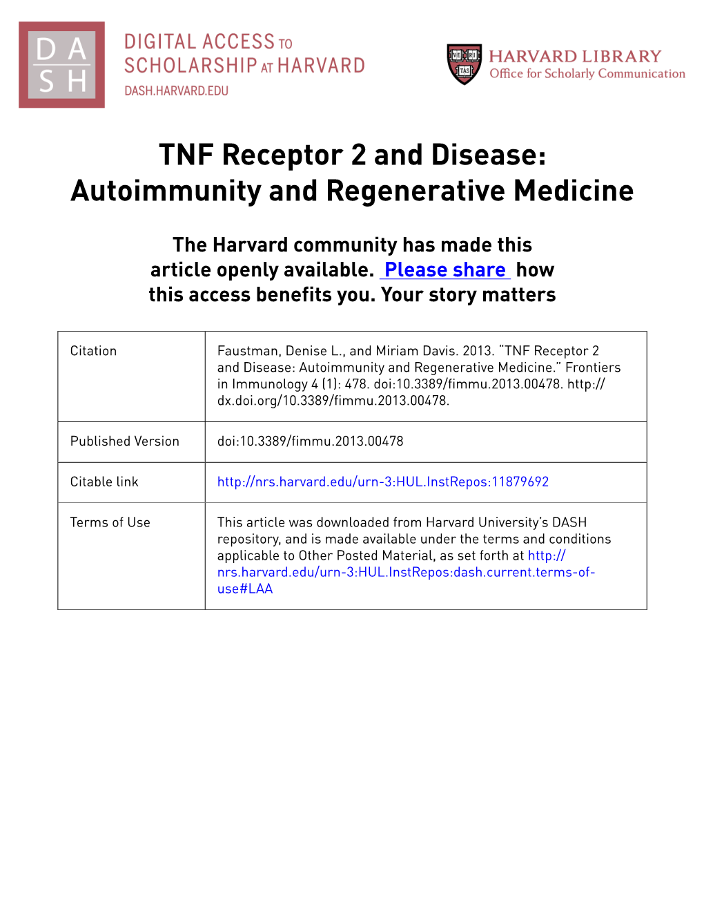 TNF Receptor 2 and Disease: Autoimmunity and Regenerative Medicine