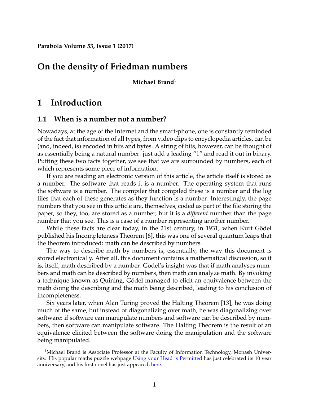 On the Density of Friedman Numbers 1 Introduction