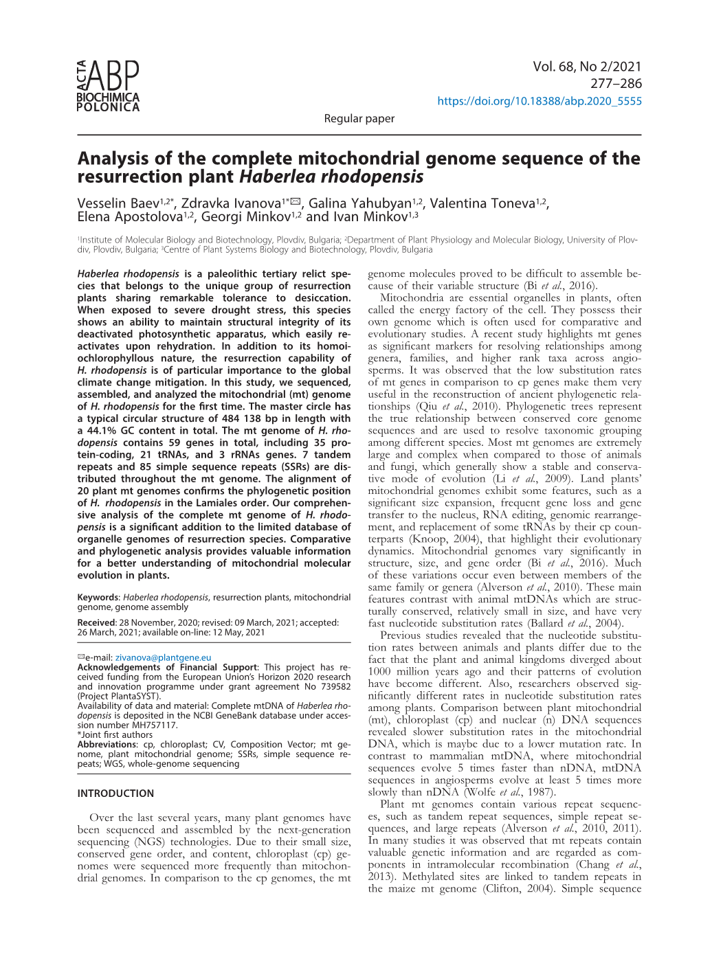 Analysis of the Complete Mitochondrial Genome Sequence of The