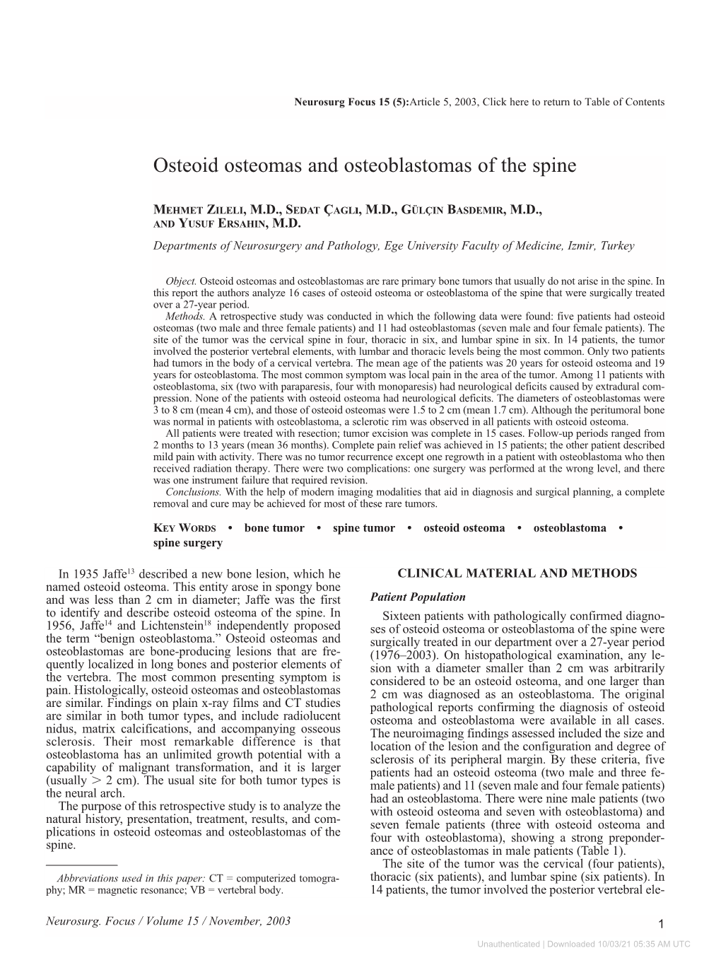 Osteoid Osteomas and Osteoblastomas of the Spine