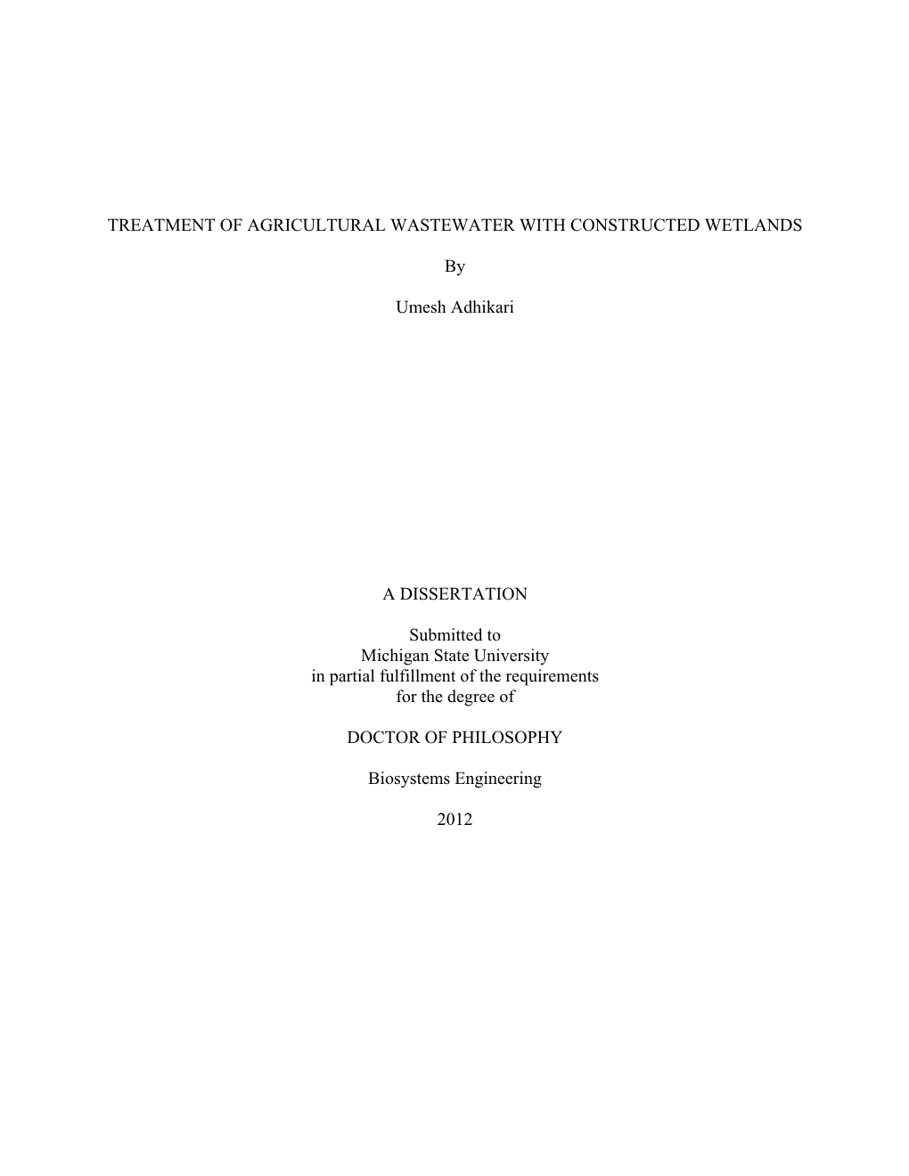 Treatment of Agricultural Wastewater with Constructed Wetlands