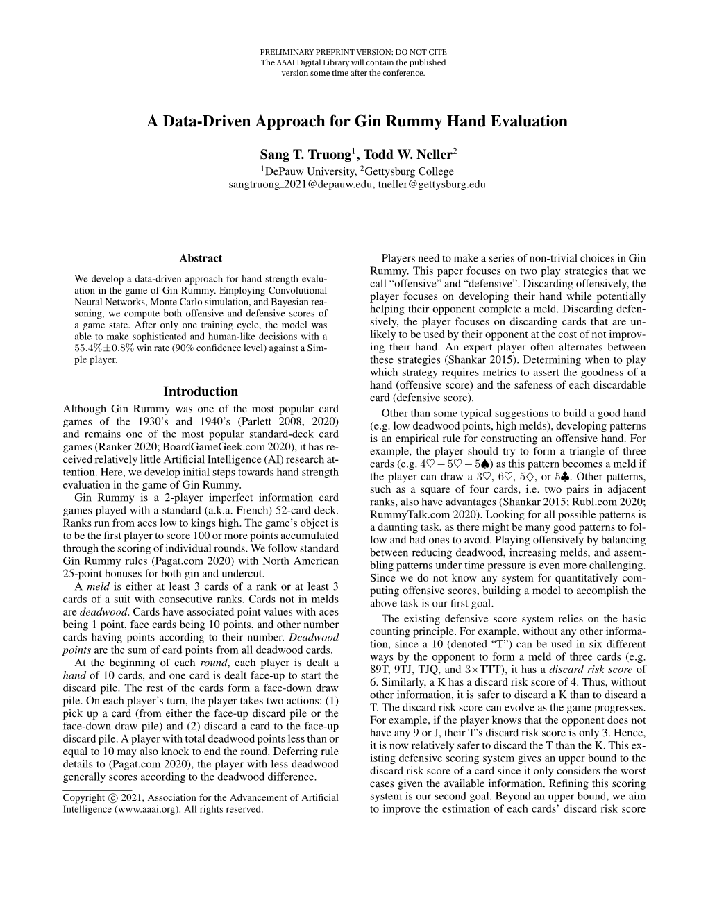 A Data-Driven Approach for Gin Rummy Hand Evaluation