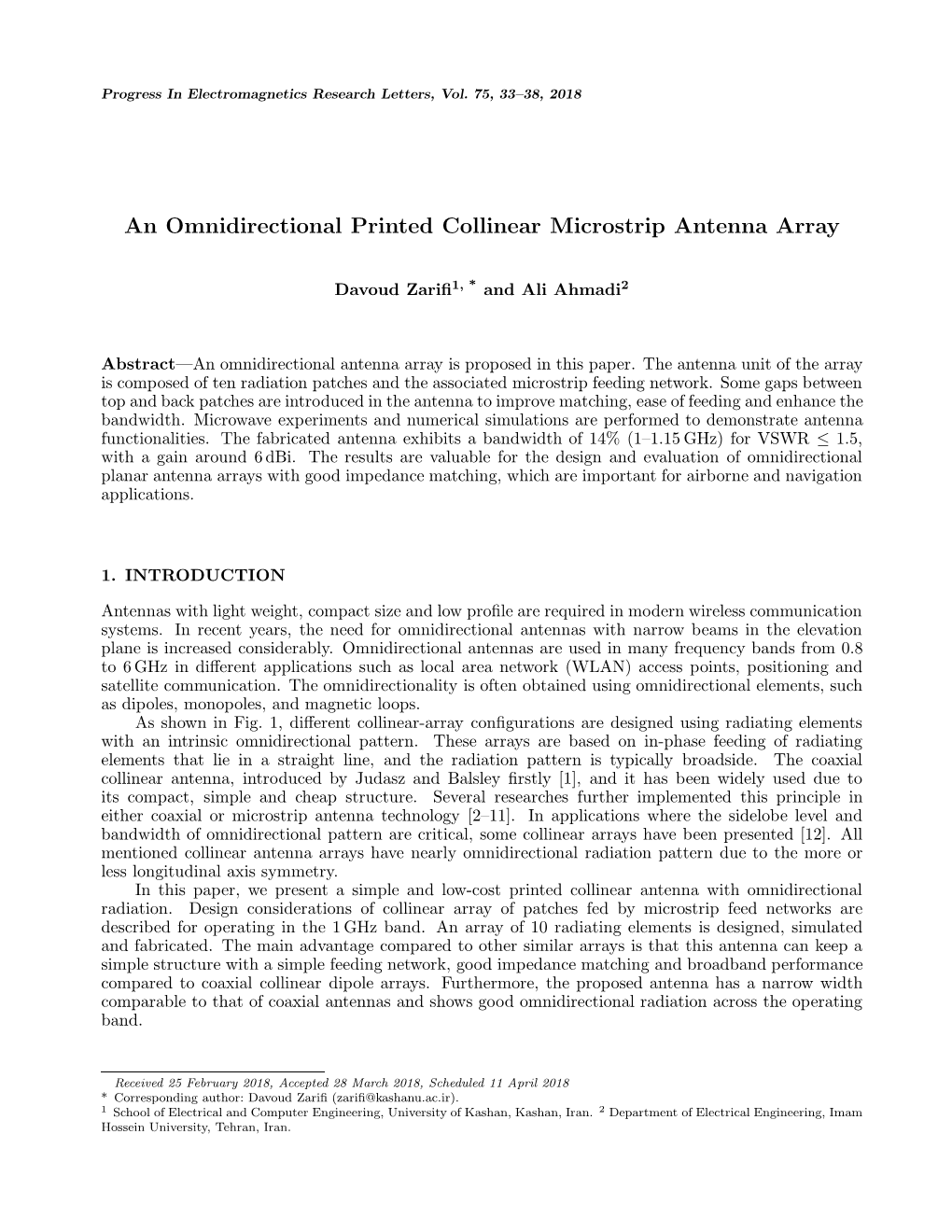 An Omnidirectional Printed Collinear Microstrip Antenna Array