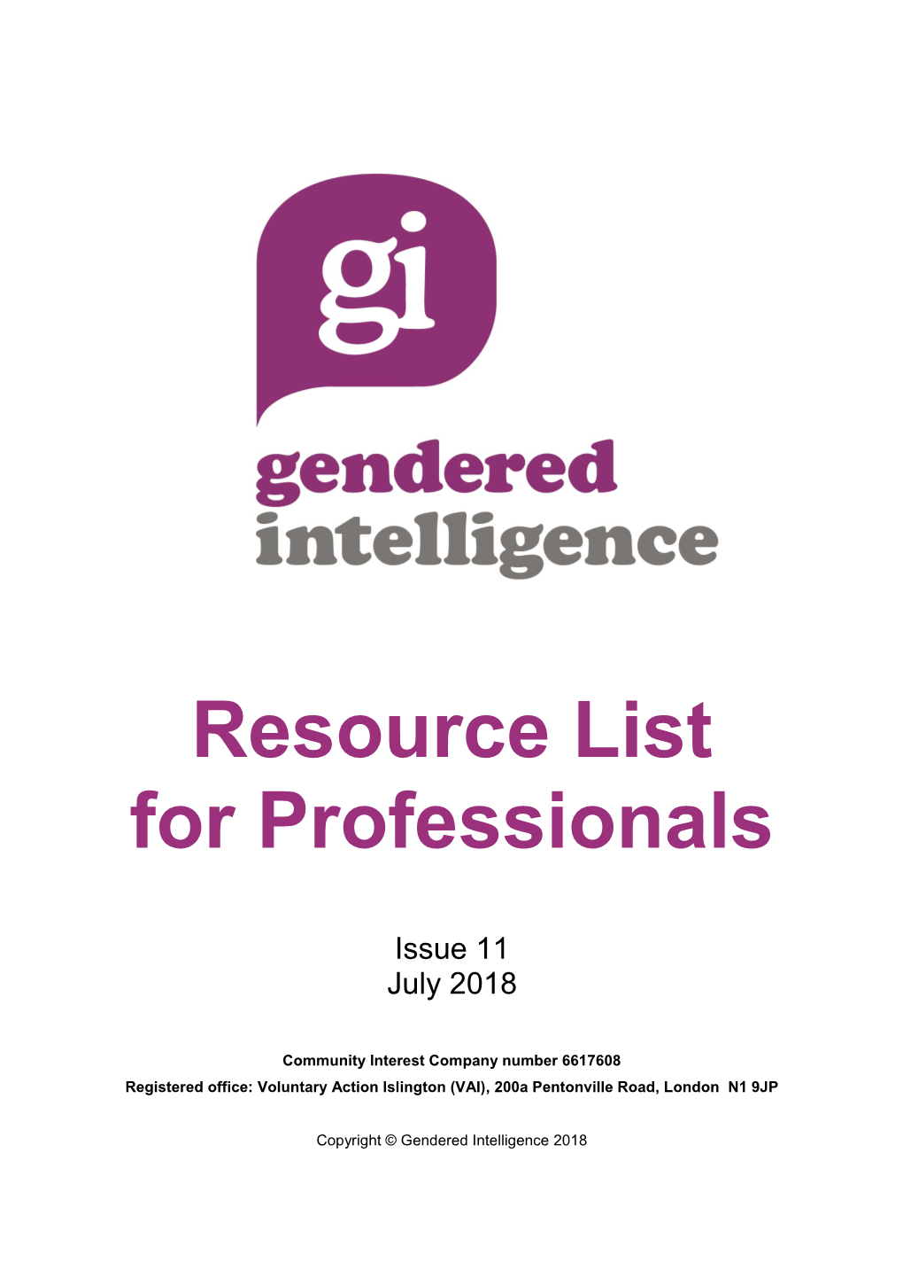Resource List for Professionals