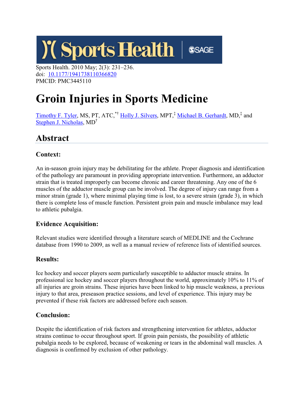 Groin Injuries in Sports Medicine