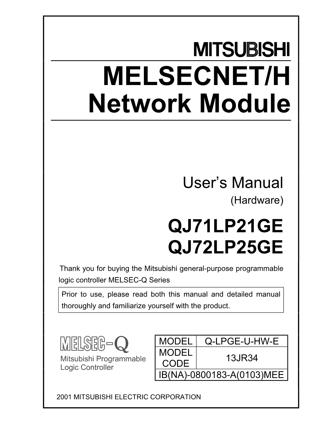 MELSECNET/H Network Module User's Manual(Hardware)