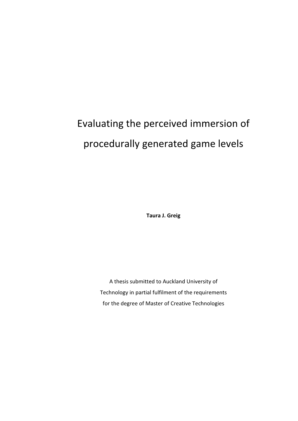 Evaluating the Perceived Immersion of Procedurally Generated Game Levels