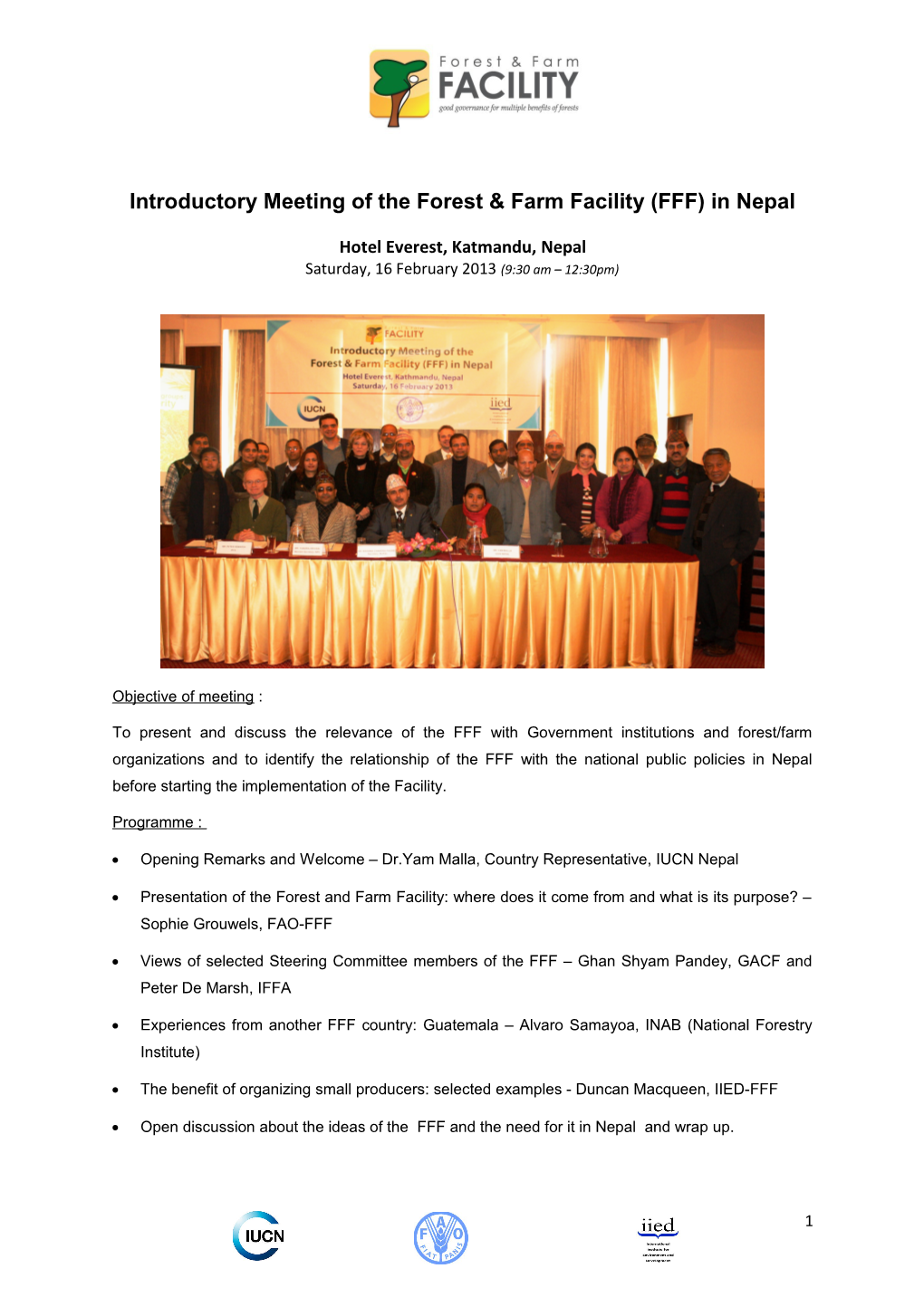 Introductory Meeting of the Forest & Farm Facility (FFF) in Nepal