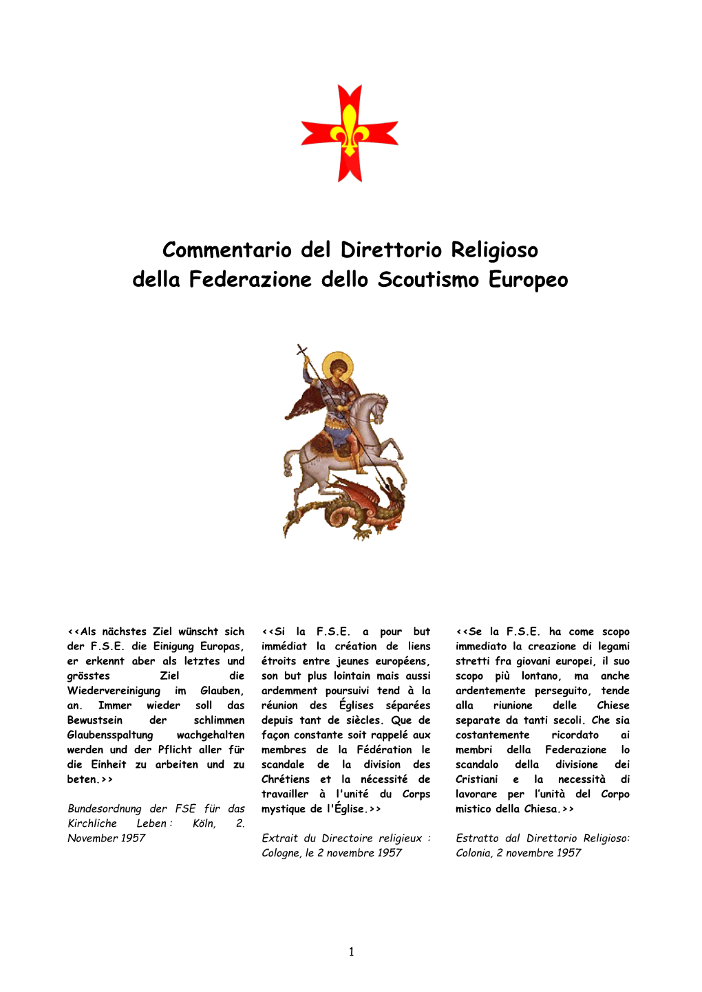 Commentario Del Direttorio Religioso Della Federazione Dello Scoutismo Europeo