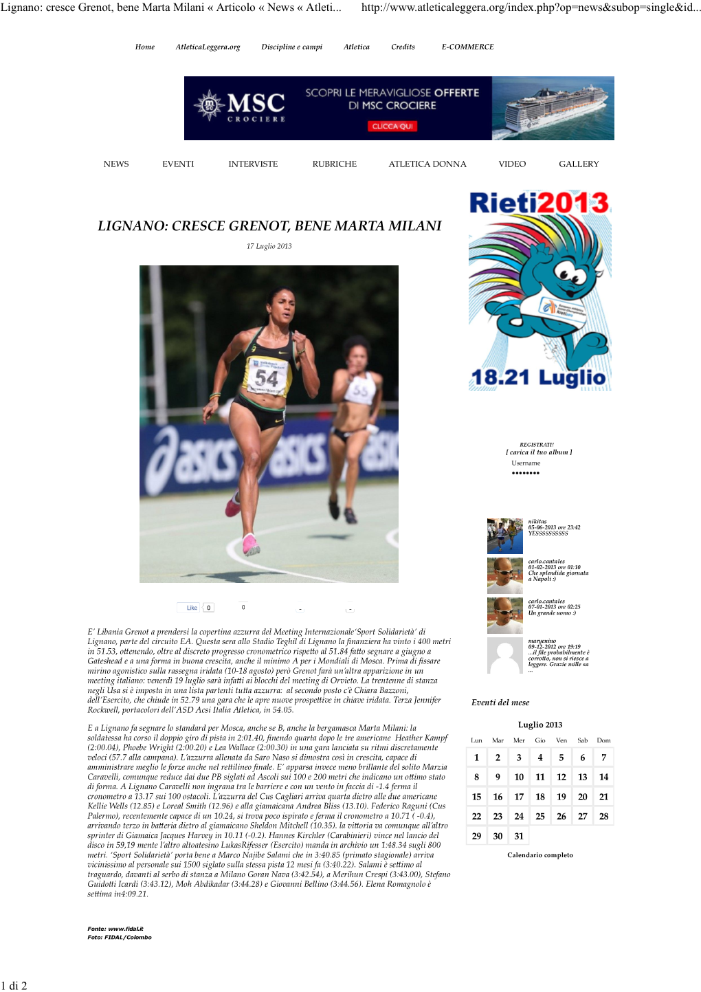 Lignano: Cresce Grenot, Bene Marta Milani « Articolo « News « Atleti