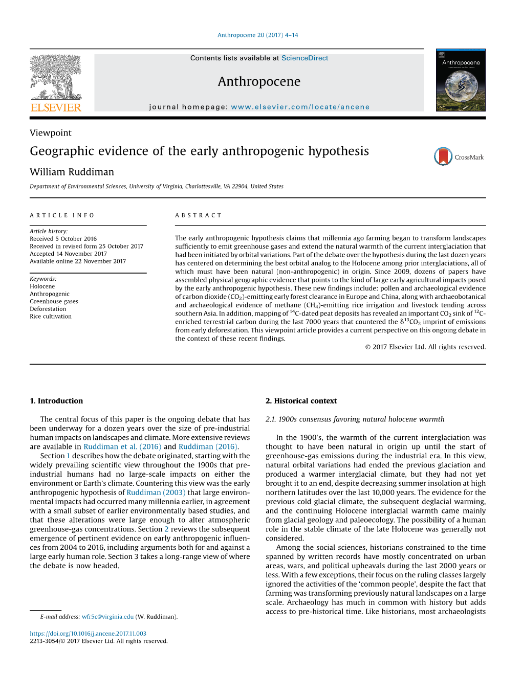 Geographic Evidence of the Early Anthropogenic Hypothesis